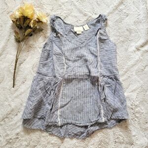 Cynthia Rowley 100% Linen Blue White Stripe Sleeveless Blouse Size S